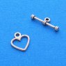 Toggle Clasp / 30 pieces / Heart / Antiqued Silver