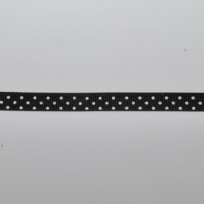 Decorative Ribbon / 10 mm / Black with White Dots