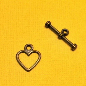 Toggle Clasp / 30 pieces / Heart / Antiqued Cooper