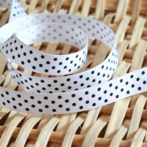 Decorative Ribbon / 1 m / White with Black Dots