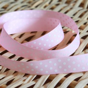 Decorative Ribbon / 1 m / Light Pink with White dots